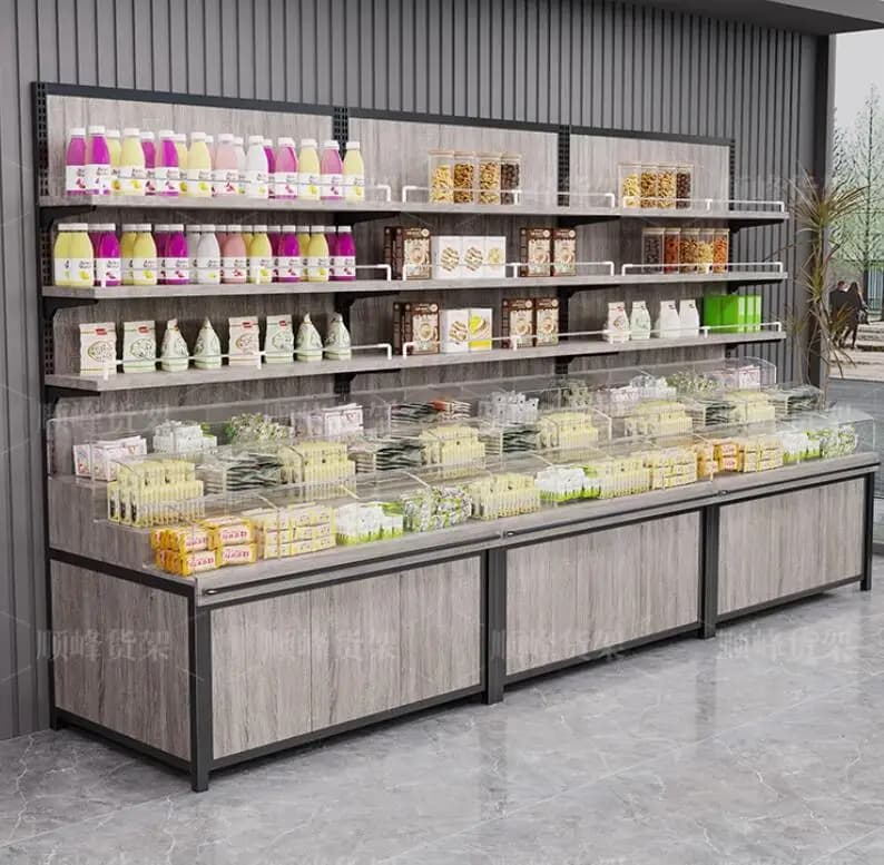 Espositore per scaffali per snack e frutta secca del supermercato