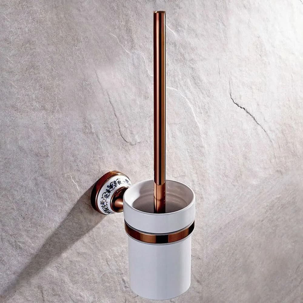 Set di scopino e porta scopino per WC a parete in ottone rame oro rosa Set di accessori per il bagno con tazza in ceramica bianca aba387