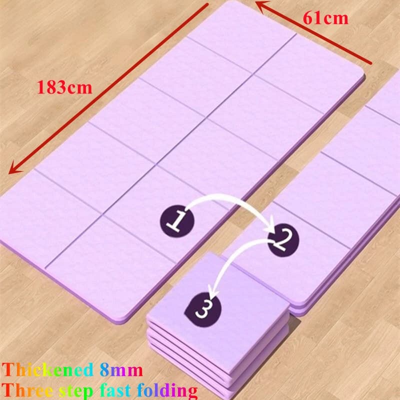 1PC Portable Folder 1830x610x8mm of Eco-Friendly Thickness Trip to Pilates Workouts Flooring TPE Folding Yoga Mat Double-Sided Non-slip