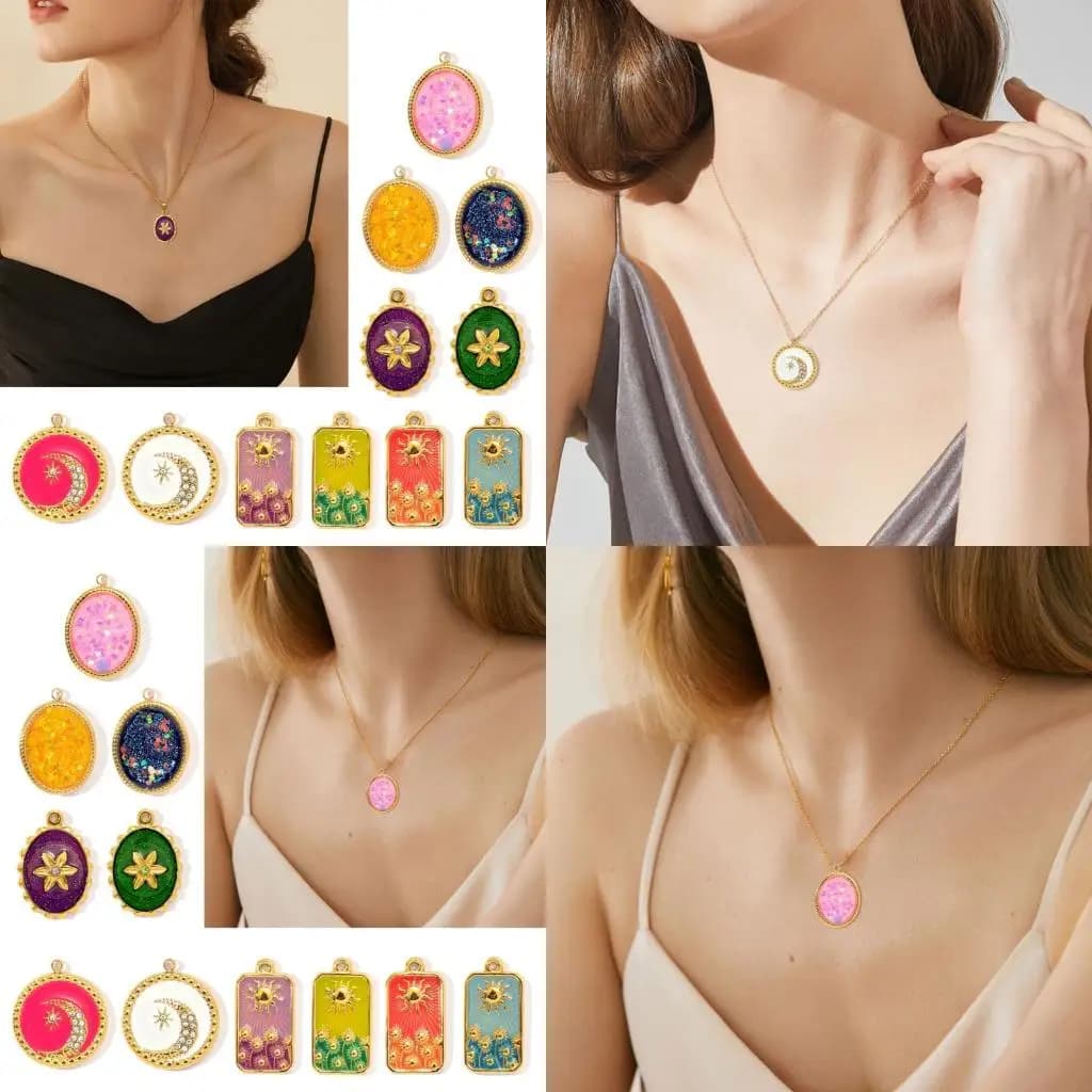 3 eleganti accessori per collana con carte dei tarocchi in acciaio, girasole e smalto