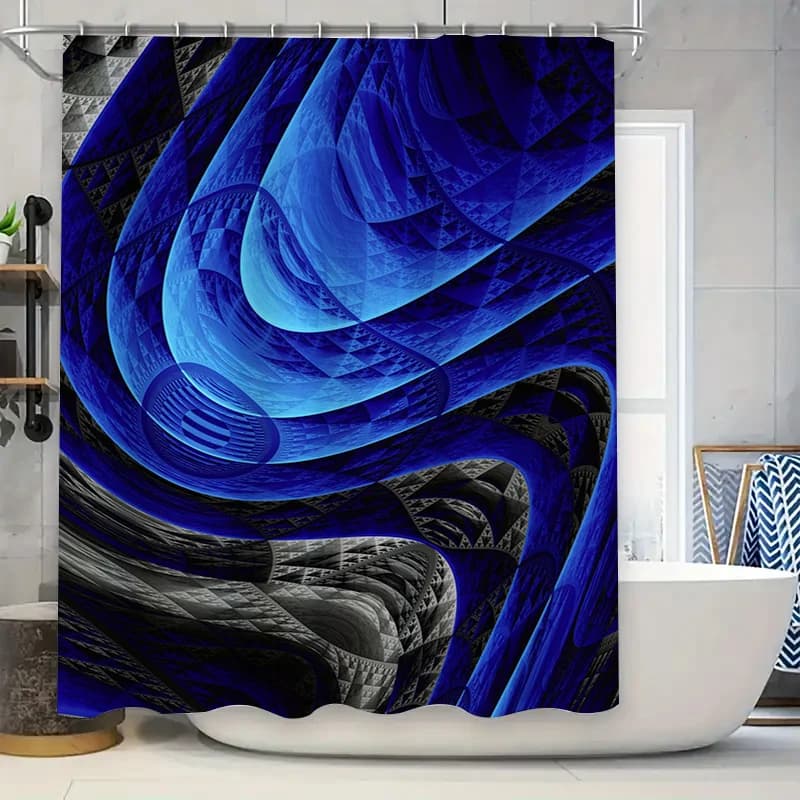 Tenda da doccia moderna con stampa astratta Blu Nero Onde fractali Design per decorazioni bagno 72 x 84 pollici (183x213 cm)