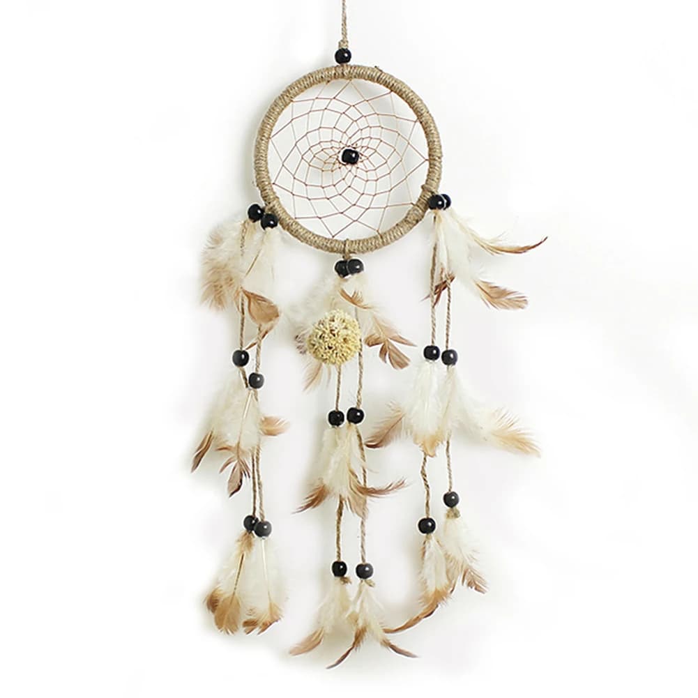 Feather Dream Catcher Pendant Hand-woven Mural Decoration Art Crafts Romantic Handmade Beautiful Wood Beads for Party Decoration