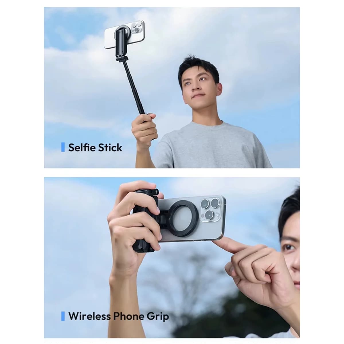 RYOST Nuovo JJ03 Treppiede magnetico per telefono Senza fili Impugnatura per telefono Selfie Stick Treppiede da tavolo per IPhone 16 15 14 13 Pro Pro Max