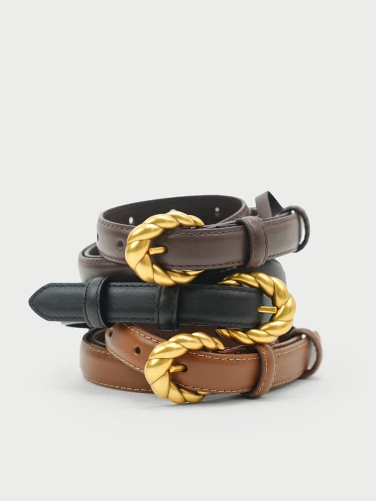 Fashion Designer Women's Leather Belt 1.8CM Genuine Leather Belt Braided Gold Buckle Ultra-Thin Belt Suitable for All Occasions