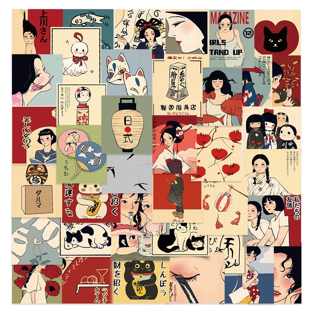 10/30/50pcs Classico Stile Giapponese Cultura Adesivi Carino Giorno di Primavera Del Fumetto Adesivo Del Computer Portatile Bottiglia di Acqua Del Telefono Kawaii ragazza decalcomanie
