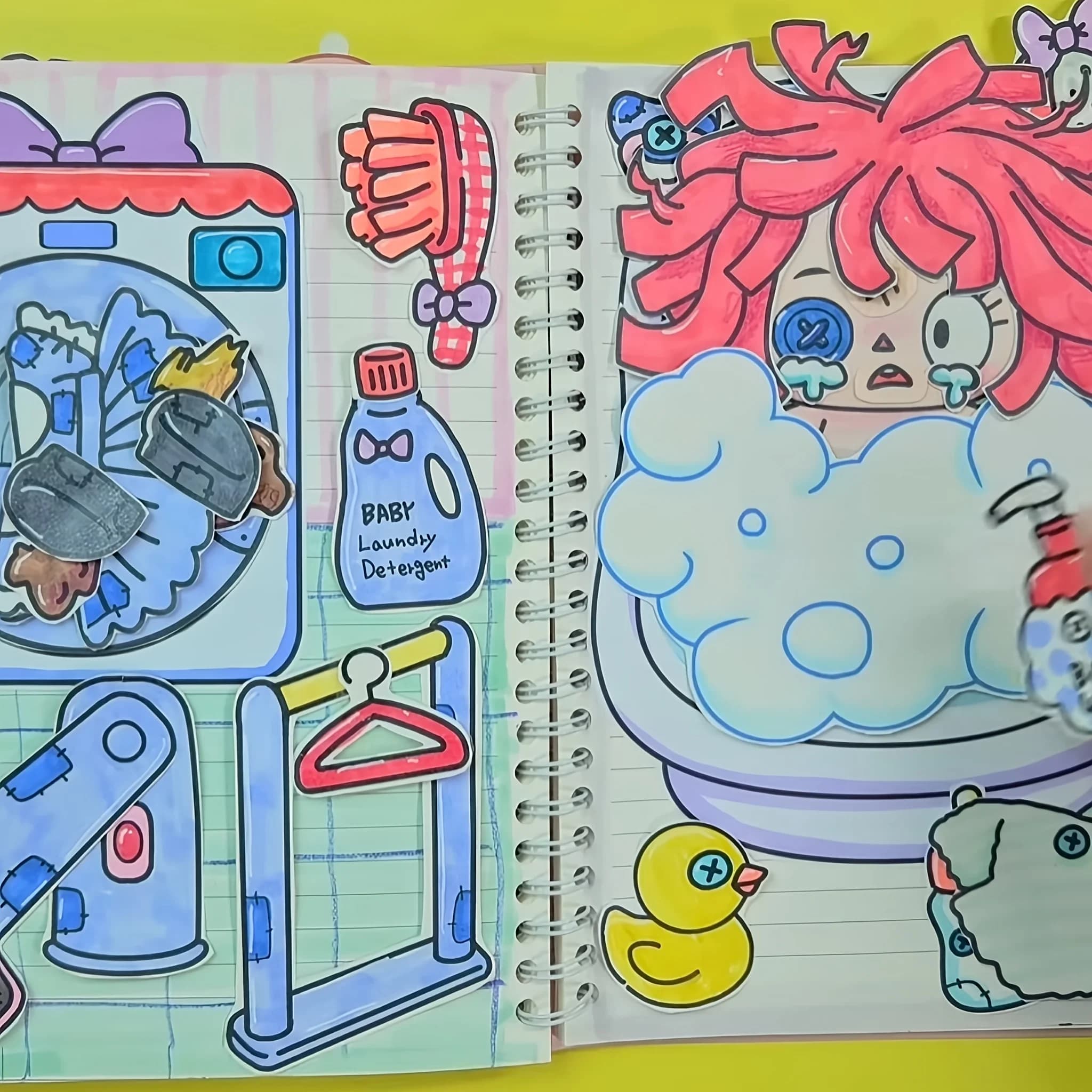 Aesthetic Home Laundry Bath Theme Scrapbook DIY Movable Scrapbook Kit with Flip Interactive Collage for Journaling Decor