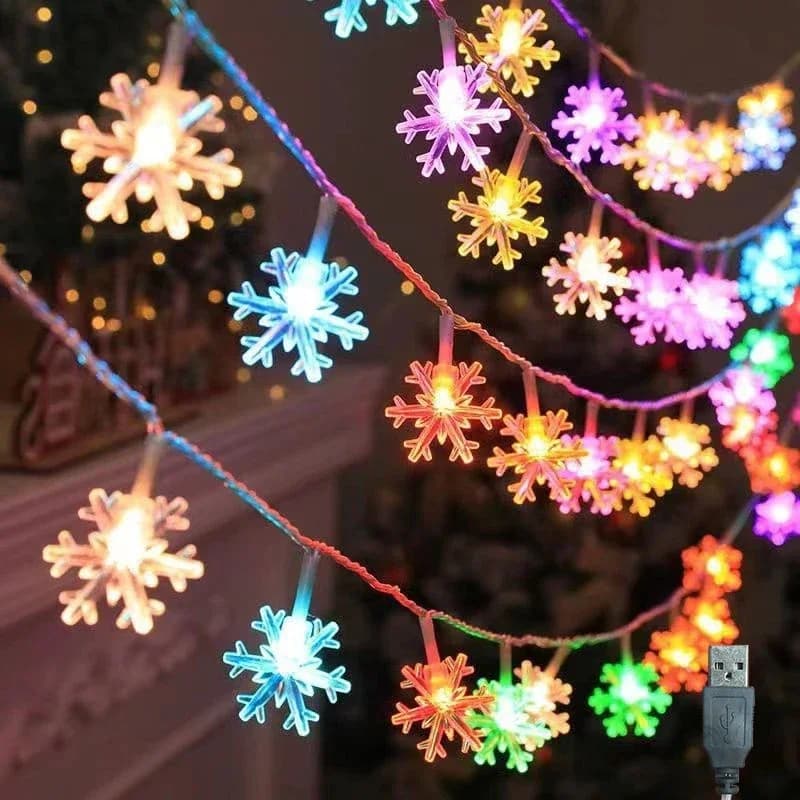 Luci a Forma di Fiocco di Neve, Catena Luminosa LED con Connettore USB, Illuminazione per Albero di Natale, Decorazione Estetica per Stanza, Matrimoni, Feste, Capodanno