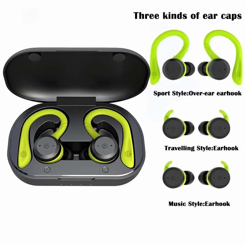 Auricolare wireless impermeabile IPX7 Auricolare Bluetooth Dual Wear Style Sport Corsa Cuffie stereo Auricolari con microfono a lungo tempo di riproduzione