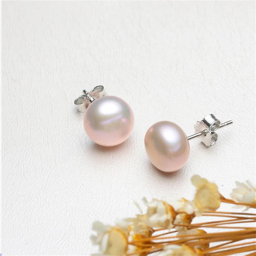 3A Button Earrings with Natural Freshwater Pearls Button Earrings Sterling 925 Beads Grown For Women's Jewelry Wholesale