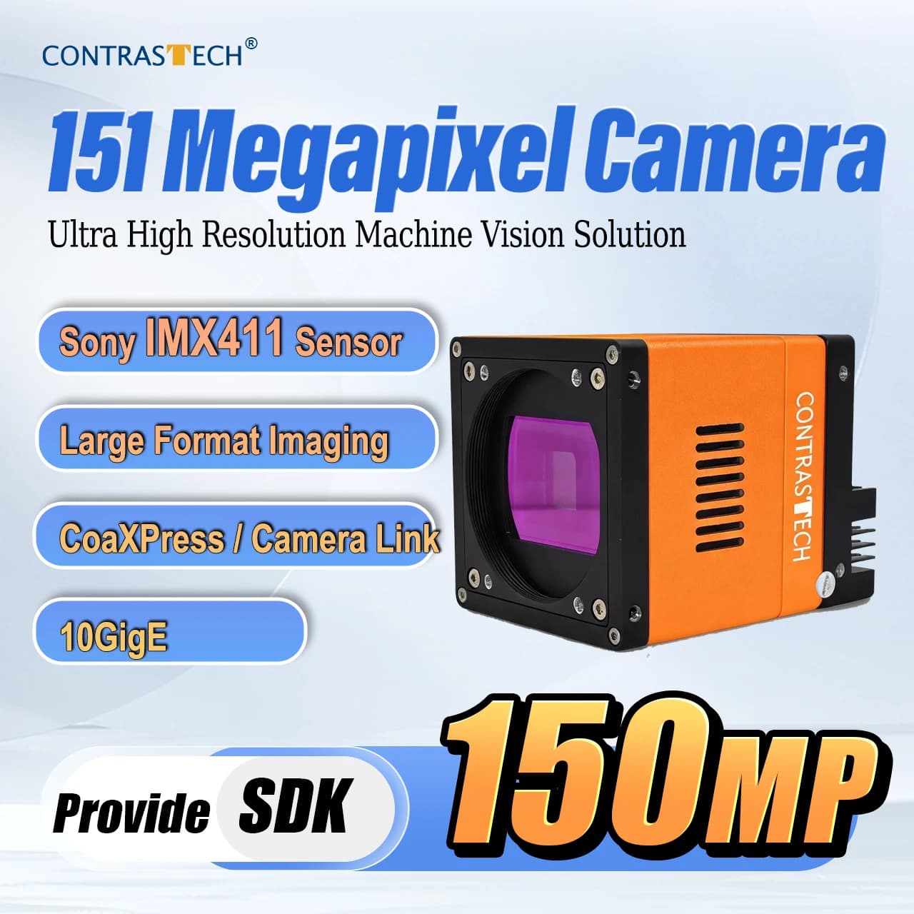 151MP Sony IMX411 Large Format Industrial Camera CoaXPress 10GigE Camera Link Area Scan Camera for AOI Wafer Inspection