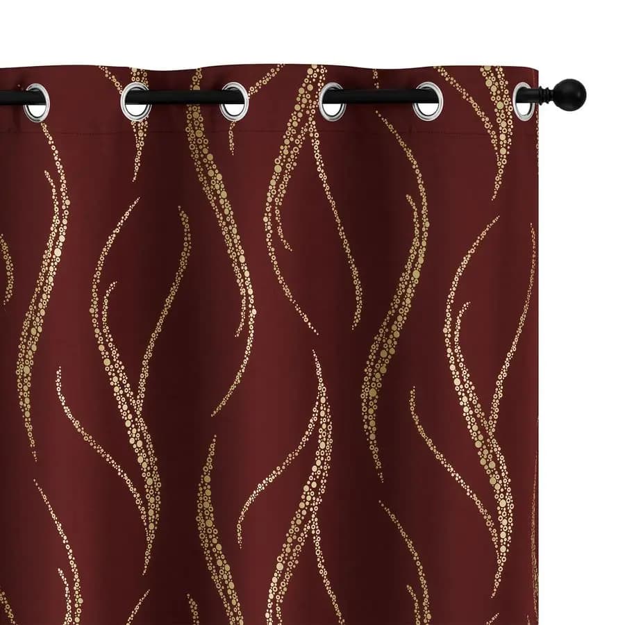 84 inch darkening curtains for living room, thermo-insulating, with golden wave pattern and dots, obscuring for environments, with eyelets.