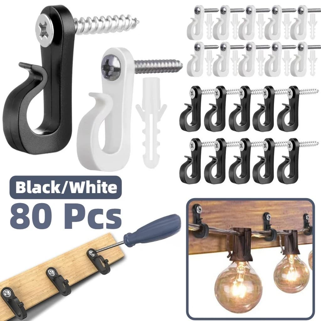 80 Ganci a Vite per Luci Esterne, Clip a Q per Fili Luminosi a LED, per Appendere a Parete in Patio, per Feste di Capodanno e Vacanze
