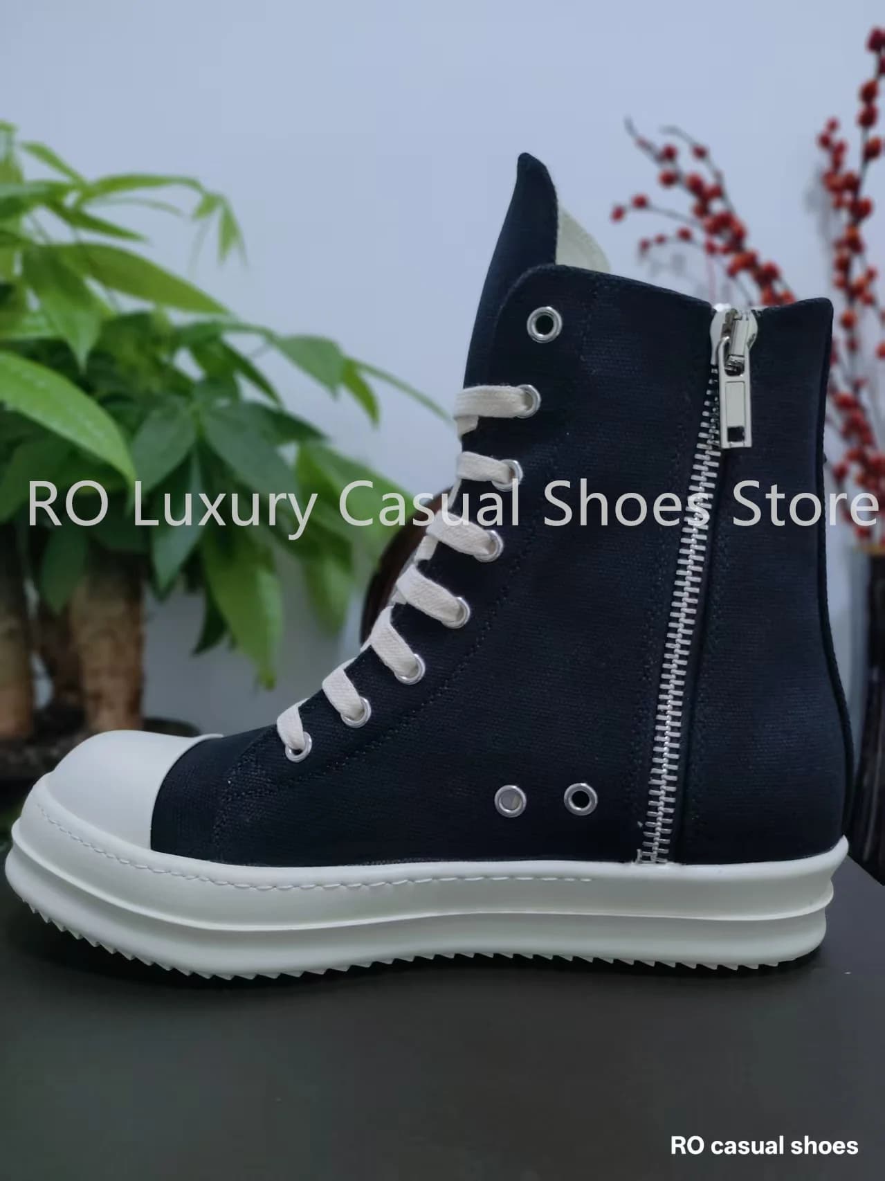 Stivali Classici Ro in Tela Nera, Scarpe Casual da Uomo, Sneakers di Lusso con Cerniera per Donna, Stivaletti, Sneakers Basse