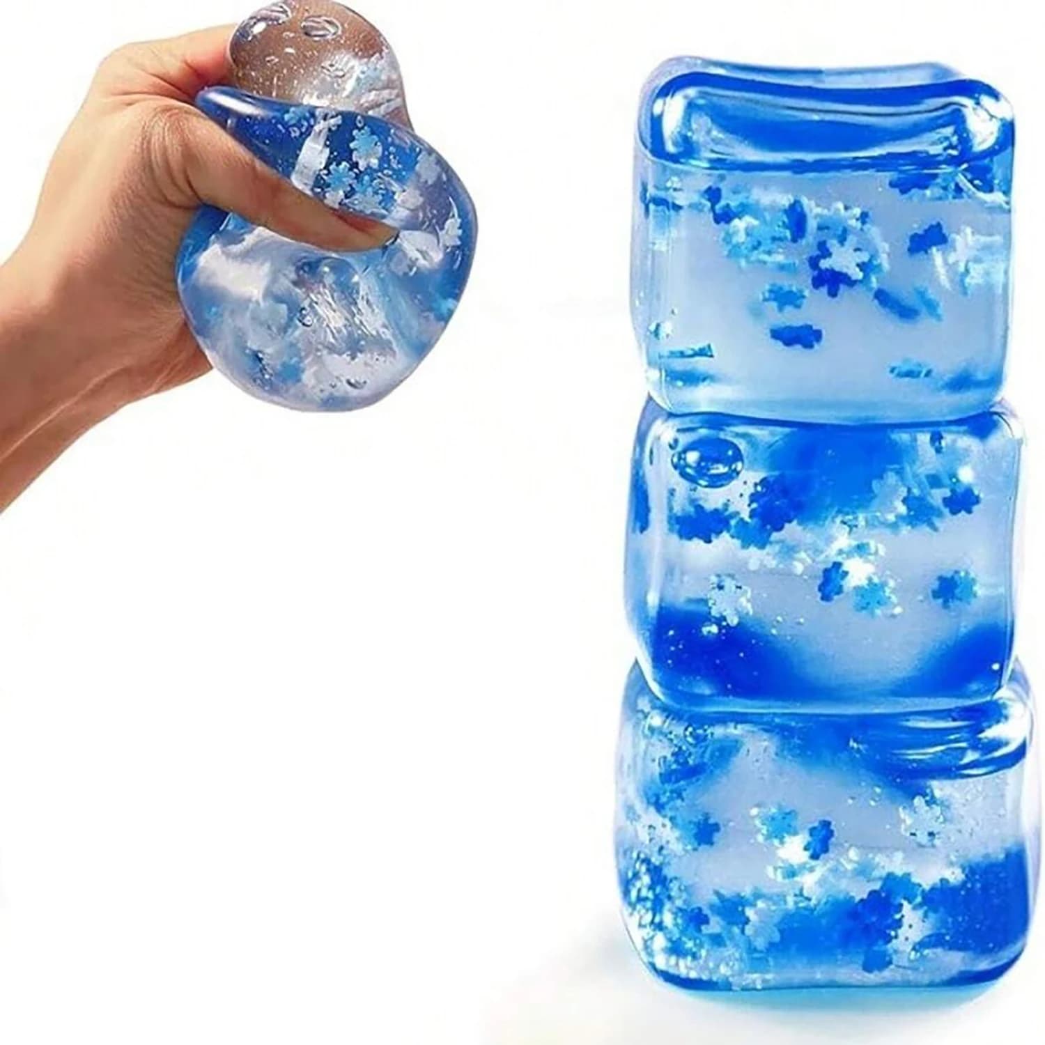 Cubo di ghiaccio a forma di fiocco di neve, antistress a lento ritorno, strumento per alleviare lo stress