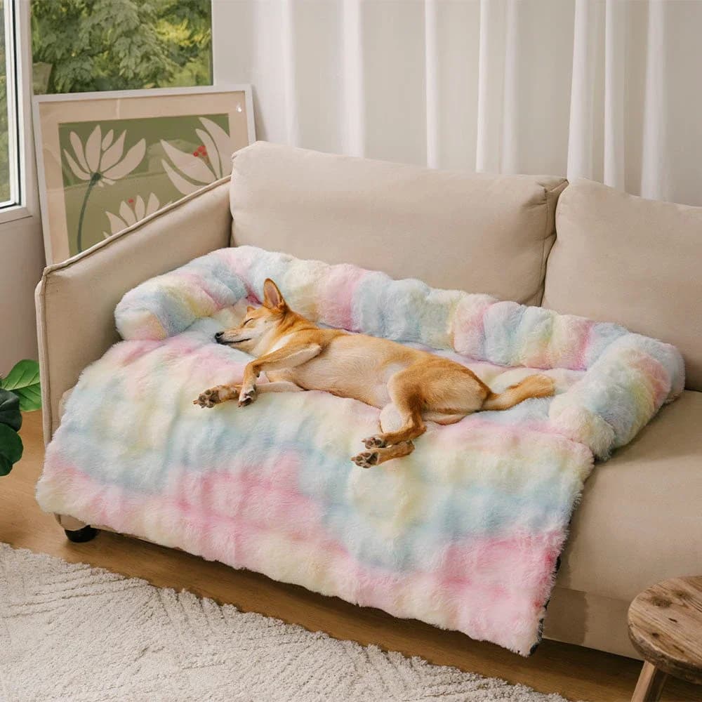 Calming Dog Bed Fluffy Plush Dog Mat for Furniture Protector with Removable Washable Cover for Large Medium Small Dogs and Cats