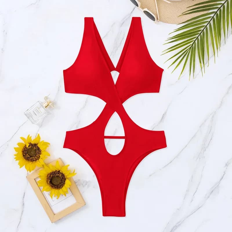 Costume da bagno intero rosso Donna Trikini Raceback Costumi da bagno Perizoma Costumi da bagno Donna 2025 Costumi da bagno ritagliati Donna Vacanza estiva