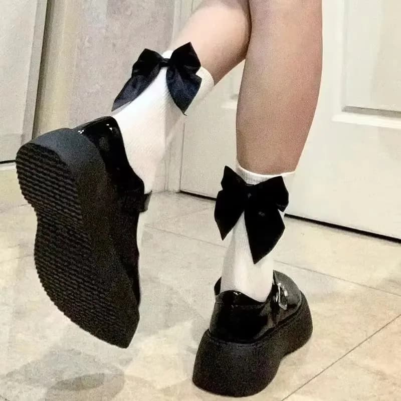 Calzini da Donna Primaverili ed Estivi Bianchi, Stile Giapponese Kawaii Harajuku, Dolce Stile Lolita con Fiocco, Calzini Corti Femminili, Regalo per Ragazze