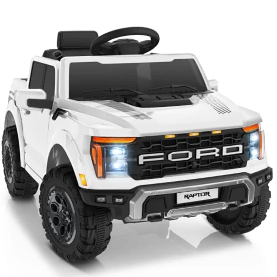 Camion Elettrico Ford F-150 Raptor 12V con Telecomando per Bambini, con Vano Portaoggetti Bianco e Avvio Morbido
