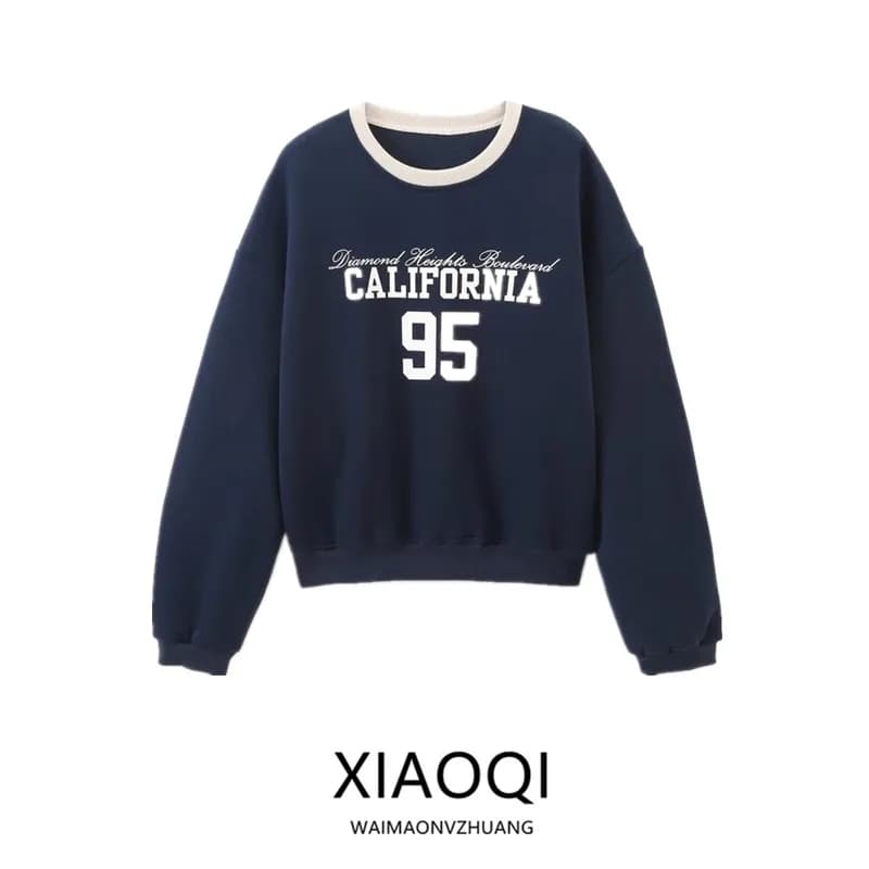 Women's Casual round Neck Long Sleeve Sweatshirt Loose Fit New Autumn Winter Fashion College Style Printed Comfortable Hoodie