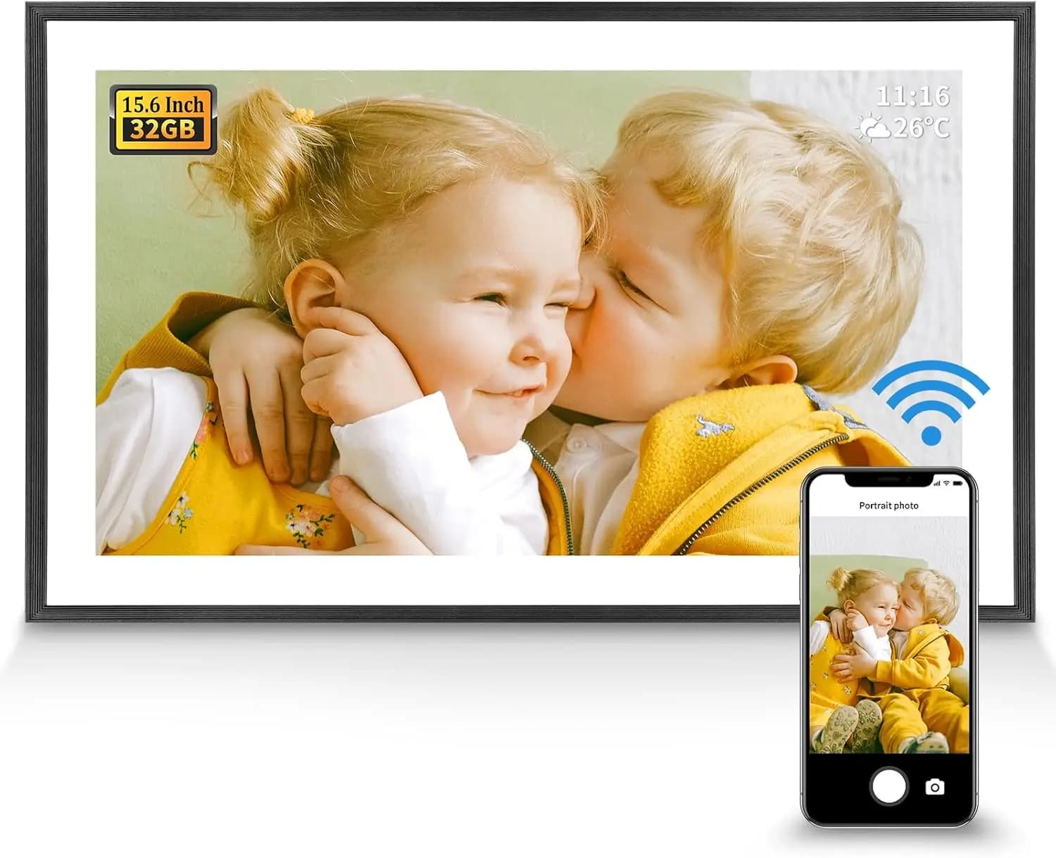 Cornice per foto digitali Cornice per foto digitale da 15,6 pollici WiFi 32G con touch screen 1920 * 1080 IPS FHD Foto elettronica con rotazione automatica