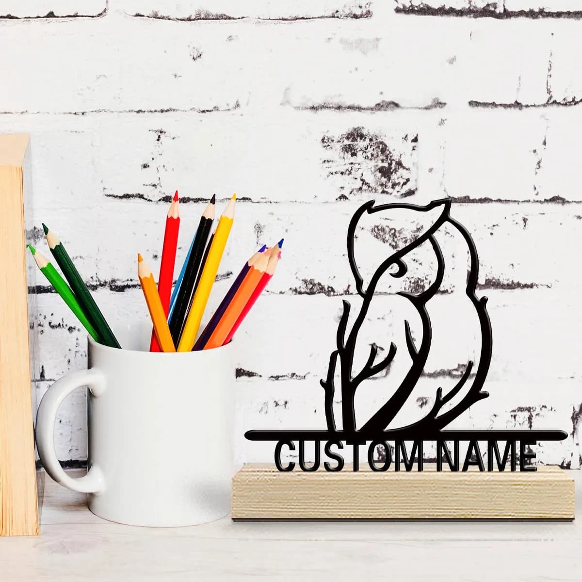 1pc Customized Wrought Iron Desktop Ornaments Custom Content With Wooden Base Festival Ornaments and Decorations