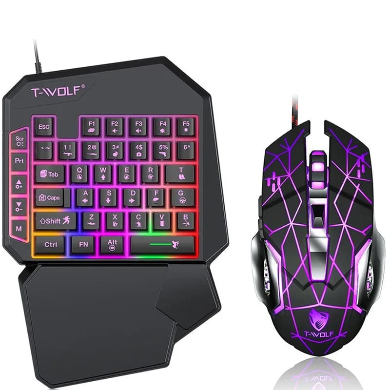 Combo tastiera e mouse da gioco 2 in 1, tastiera cablata retroilluminata RGB a 40 tasti con poggiapolsi ergonomico portatile per giocatori PC/PS4/Xbox