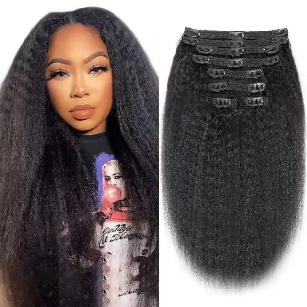 Clip diritta crespa nelle estensioni dei capelli 120G 8 pz/set capelli neri naturali brasiliani veri capelli umani per le donne da 12 a 26 pollici