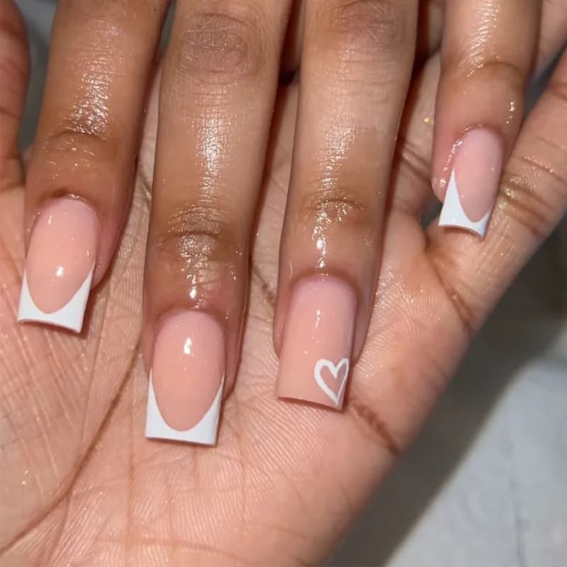 24 pezzi bianco lungo quadrato francese stampa sulle unghie Love Design, strumento per unghie e 1 lima per unghie e 1 kit adesivo per colla per unghie unghie per ragazza
