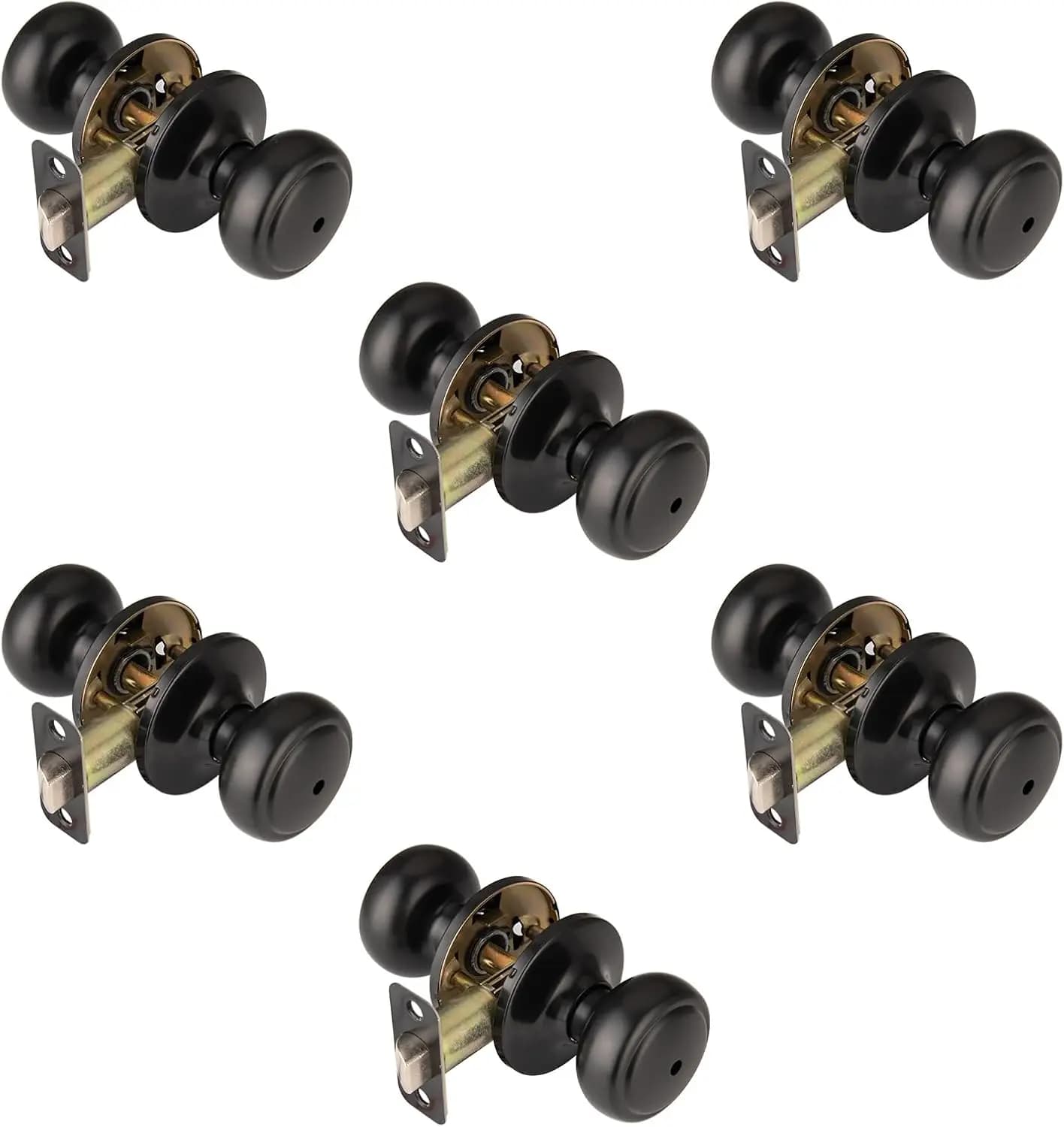 Set di 6 Maniglie per Porte Nere Opache con Serratura, Stile Costiero per Camera da Letto e Bagno