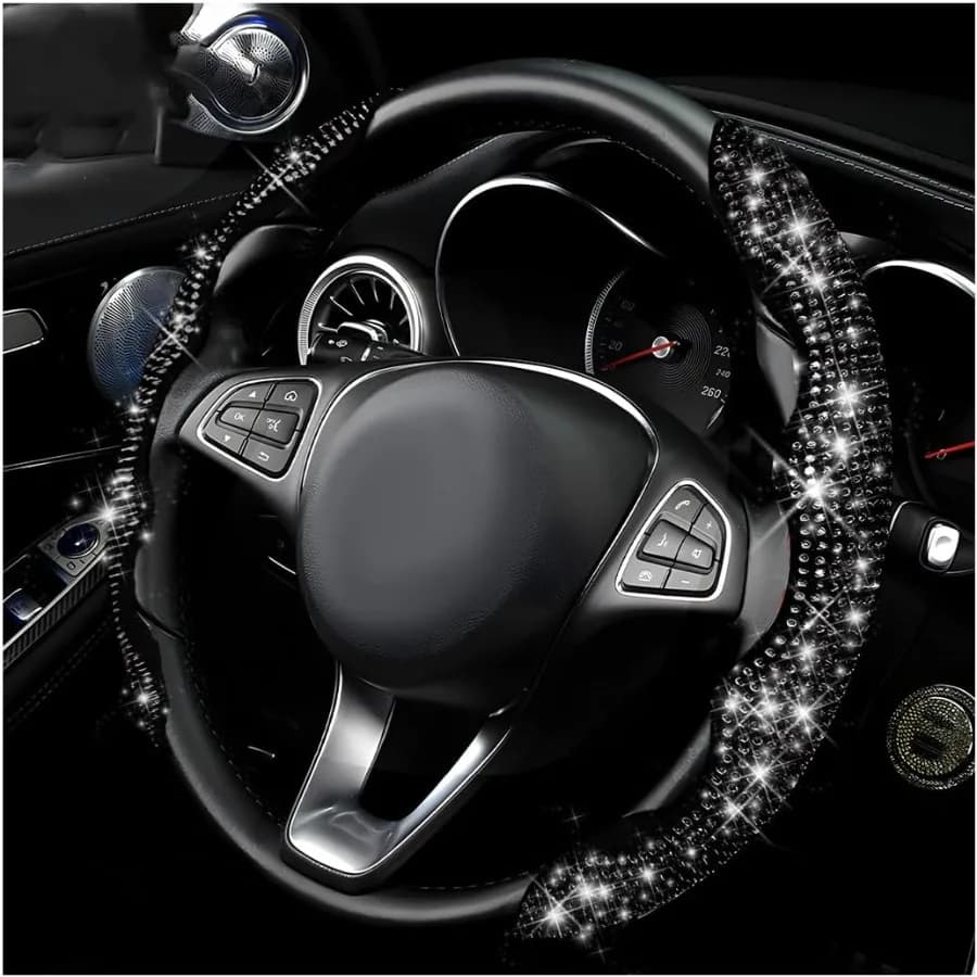 2 PCS Steering Wheel Cover 15 Inches Crystal Diamond Bling Cover for Auto Steering Wheels Safety NonSlip Universal Fit Sparkly