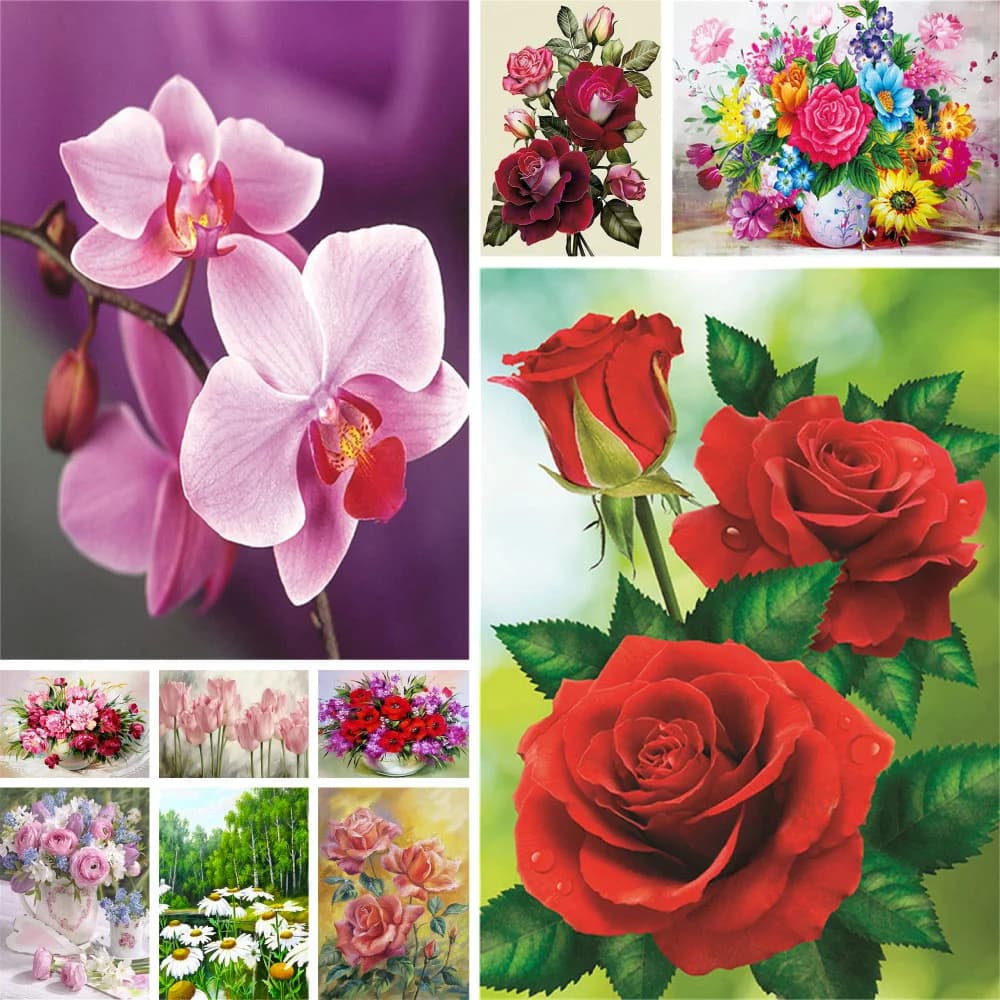 Fiori rosa Tuilp papavero Pre-stampato punto croce Kit completo ricamo cucito artigianato artigianato Hobby pacchetto Room Decor all'ingrosso