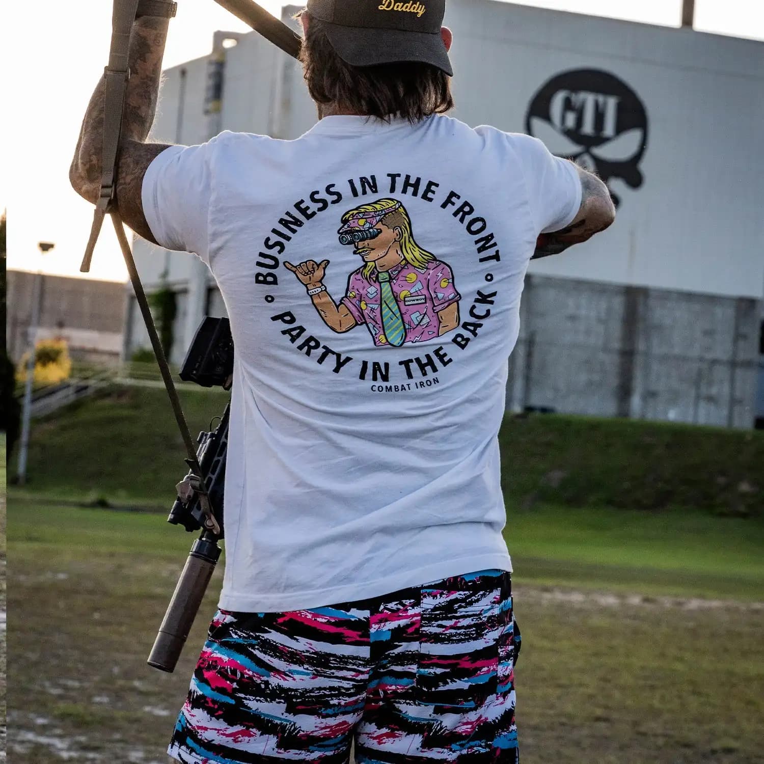 T-shirt Militare da Combattimento in Cotone Puro da Uomo 2026 Business in The Front Party in The Back Party - Ideale per Abbigliamento Sportivo
