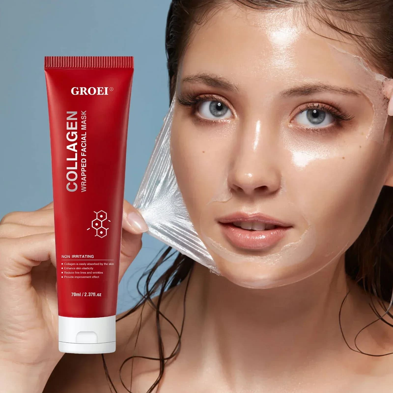 Maschera staccabile avvolgente al collagene Collagene idrolizzato per rassodare l'idratazione della pelle Trattamento viso nutriente antirughe