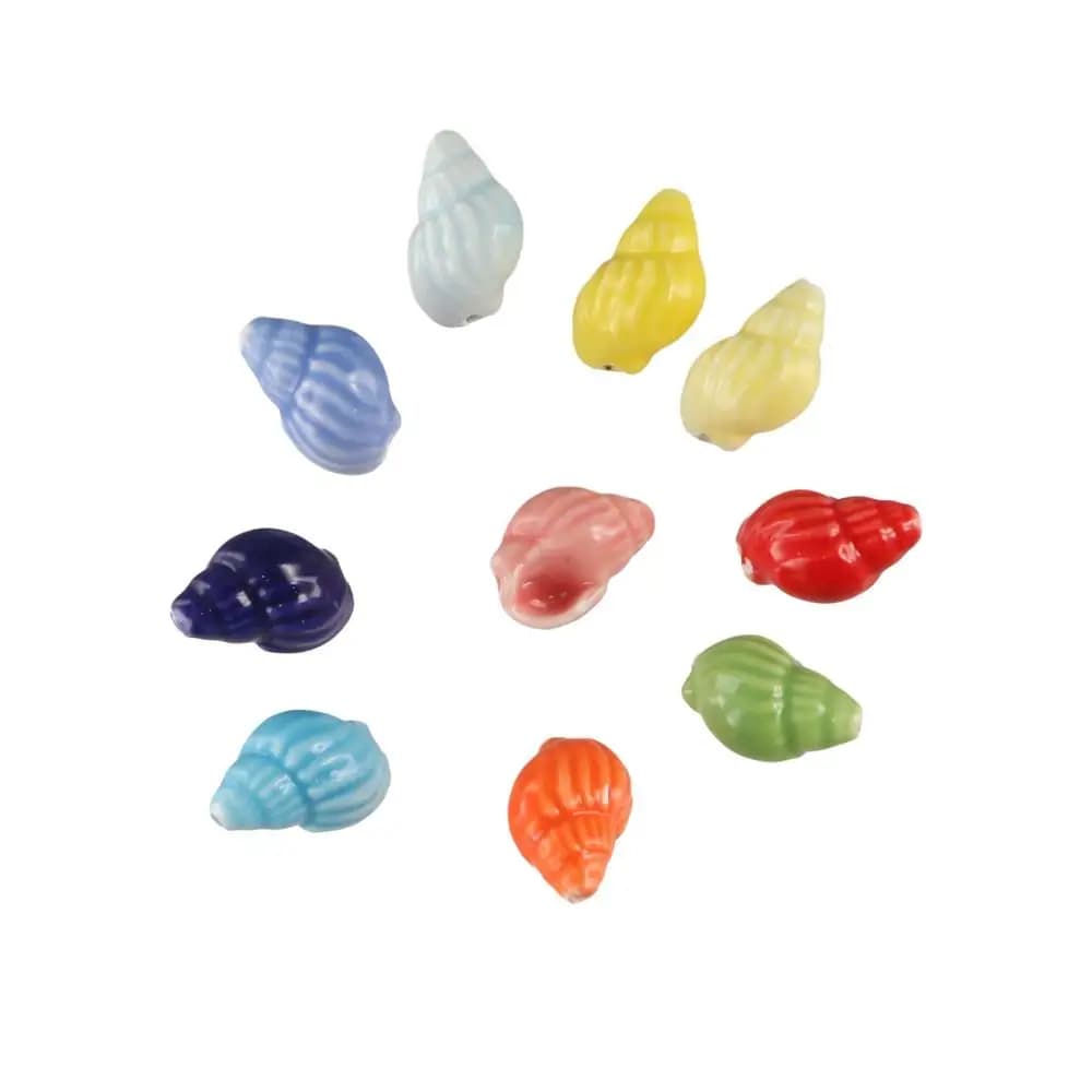 10Pcs Handmade Craft Conch Shell Bead Fresh Color Fashion Ceramic Spacer Loose Beads Necklace Earrings 3D