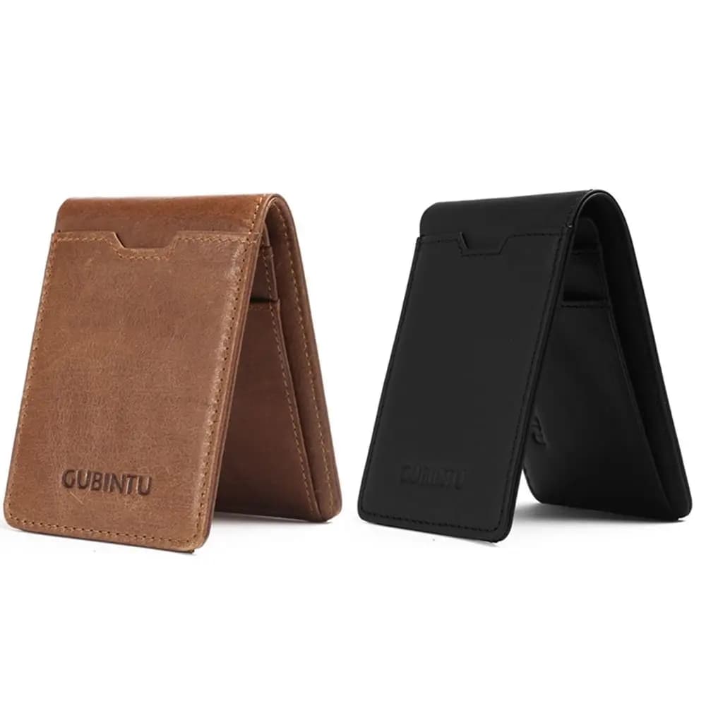Genuine Leather Mens Wallets Slim Thin RFID Blocking Card Holder Card Protection Anti Magnetic Bifold Money Clip Wallet Man