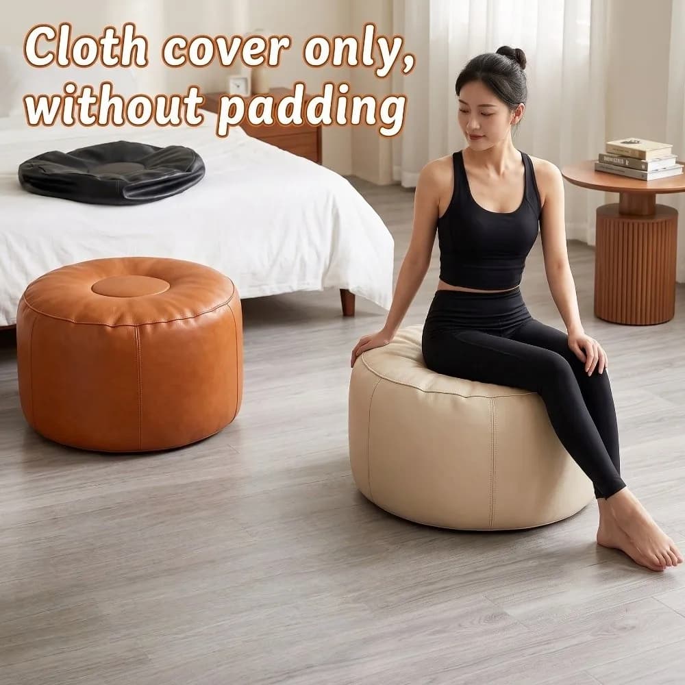 Lazy Sofa Cover PU Leather Pumpkin Pouf Cover Non-Slip Unstuffed Pouf Cover Large Capacity Minimalist Sofa Stool Cover Bedroom