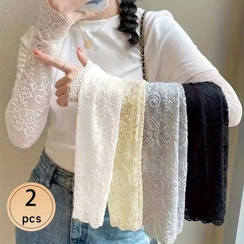 1 pair of long lace gloves for women, mesh, fingerless, cycling and driving accessories, breathable, sun protection, water heater