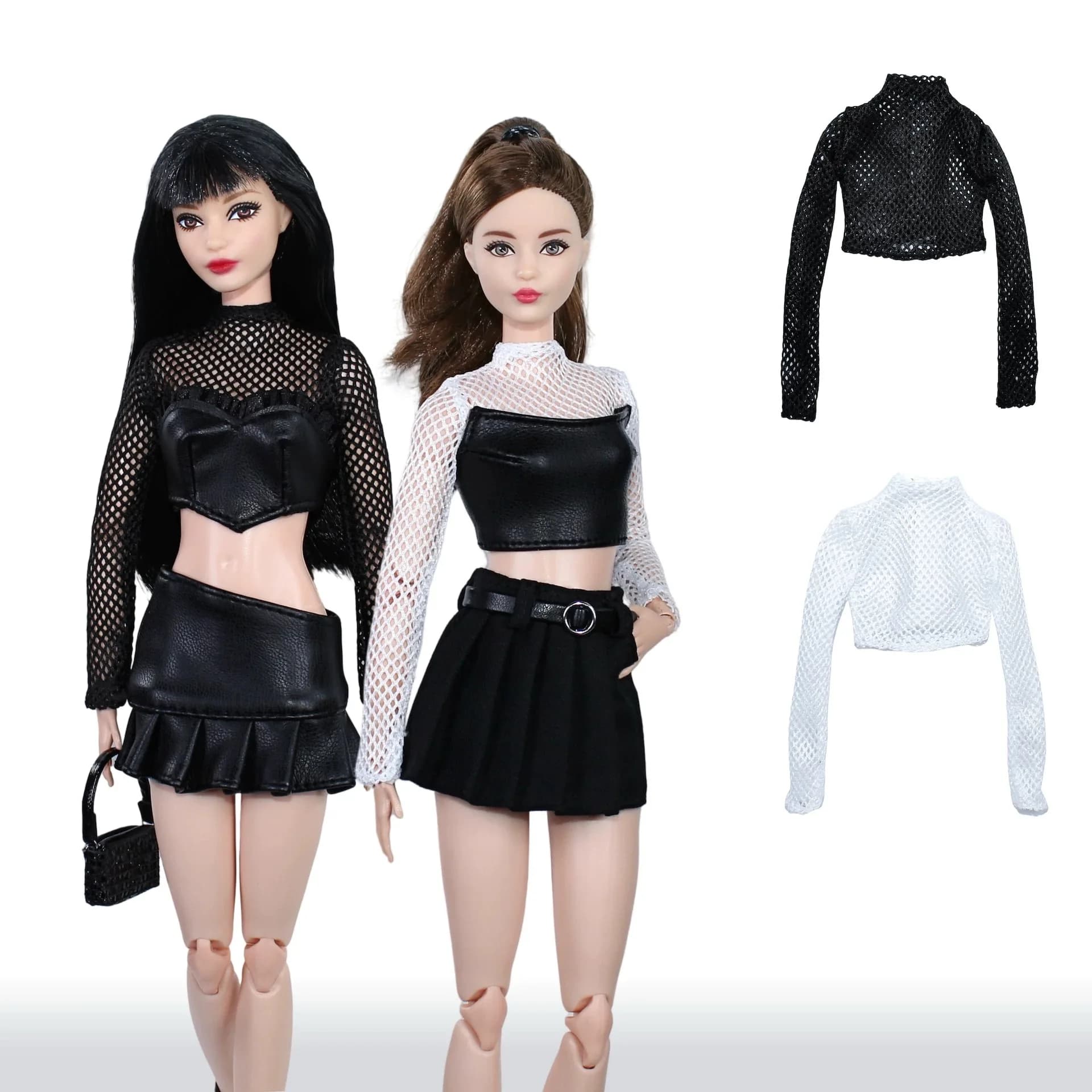 30 centimetri Supermodel Vestiti per le bambole Rete da pesca Manica lunga Top Fashion Spice Girl Stile Gonna corta Fit 1/6 BJD OB24 FR FAI DA TE Dress Up