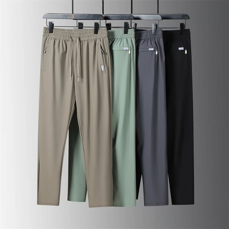 Ice Silk Men's Pants Summer New Black Gray Thin Business Casual Pants Outdoor Elastic Breathable Straight Leg Sweatpants