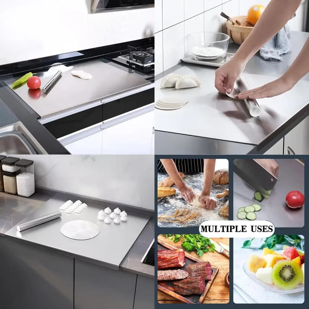 Grande Tagliere in Acciaio Inox con Bordo - Ideale per Carne, Frutta, Verdura, Pane (60x50cm)