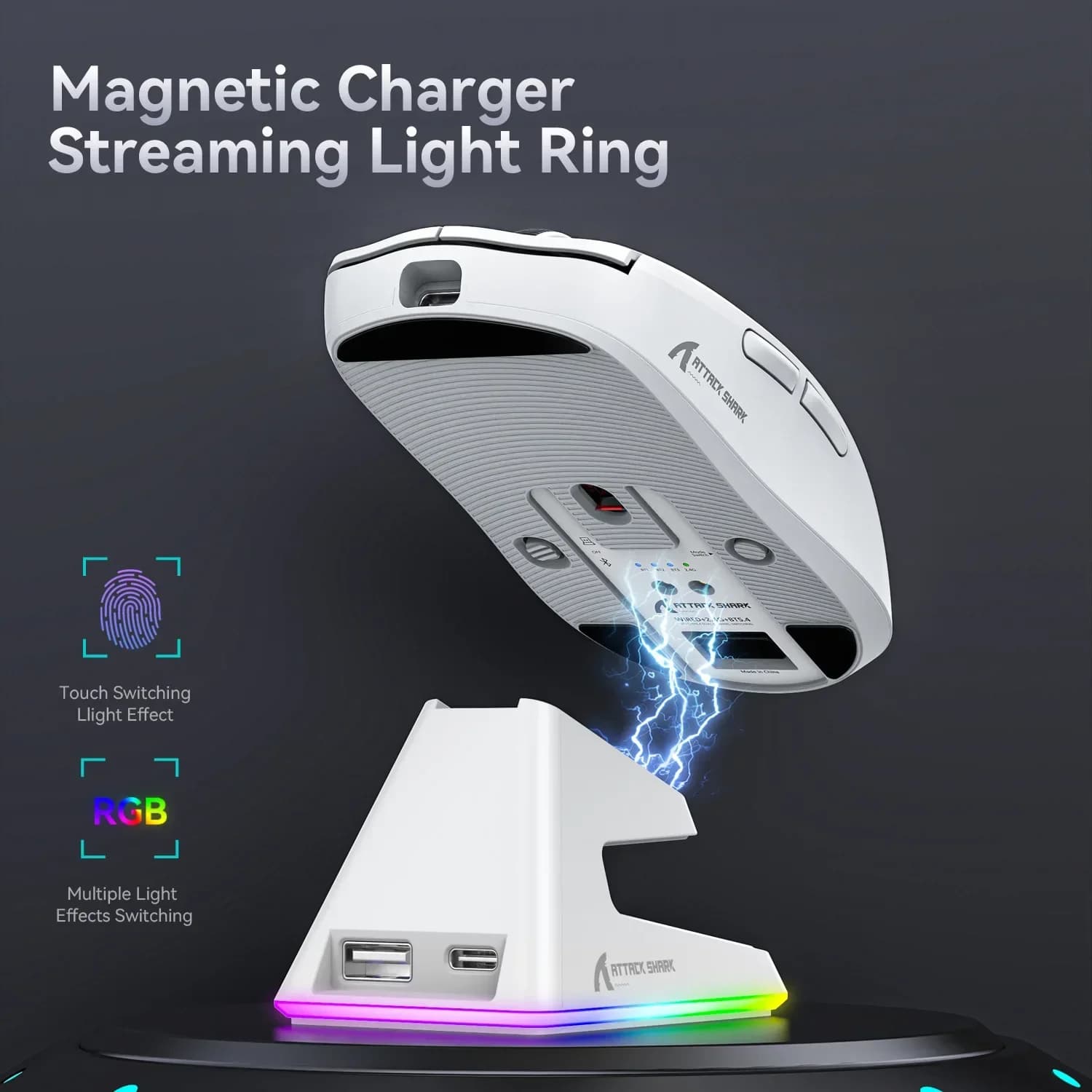 ATTACK SHARK X6 Wireless Gaming Mouse,Tri-Mode,PAW3395 Sensor,Magnetic RGB Charging Dock,Programmable Buttons for PC Mac Gamers