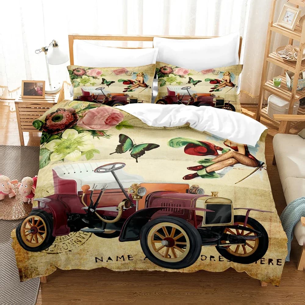 Auto d'epoca 3d inclusa set copripiumino con federe in microfibra 2/3 pezzi set trapunta letto auto sportiva fresca per biancheria da letto king size