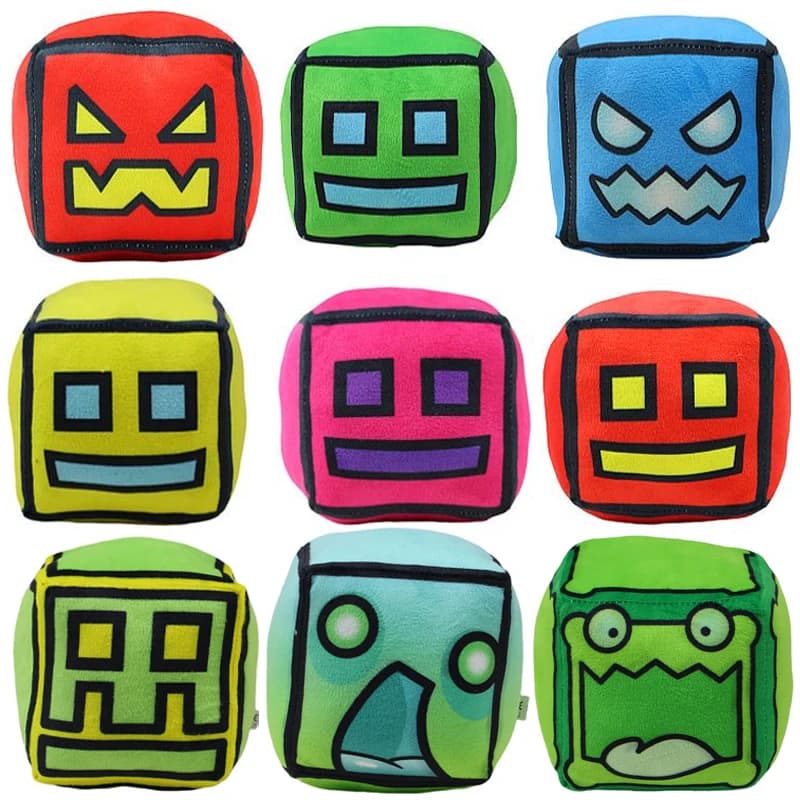 Peluche Geometry Dash a forma di cubo, pupazzo imbottito in legno per bambini e appassionati di gaming, cuscino in peluche, regalo di compleanno e Natale per bambini