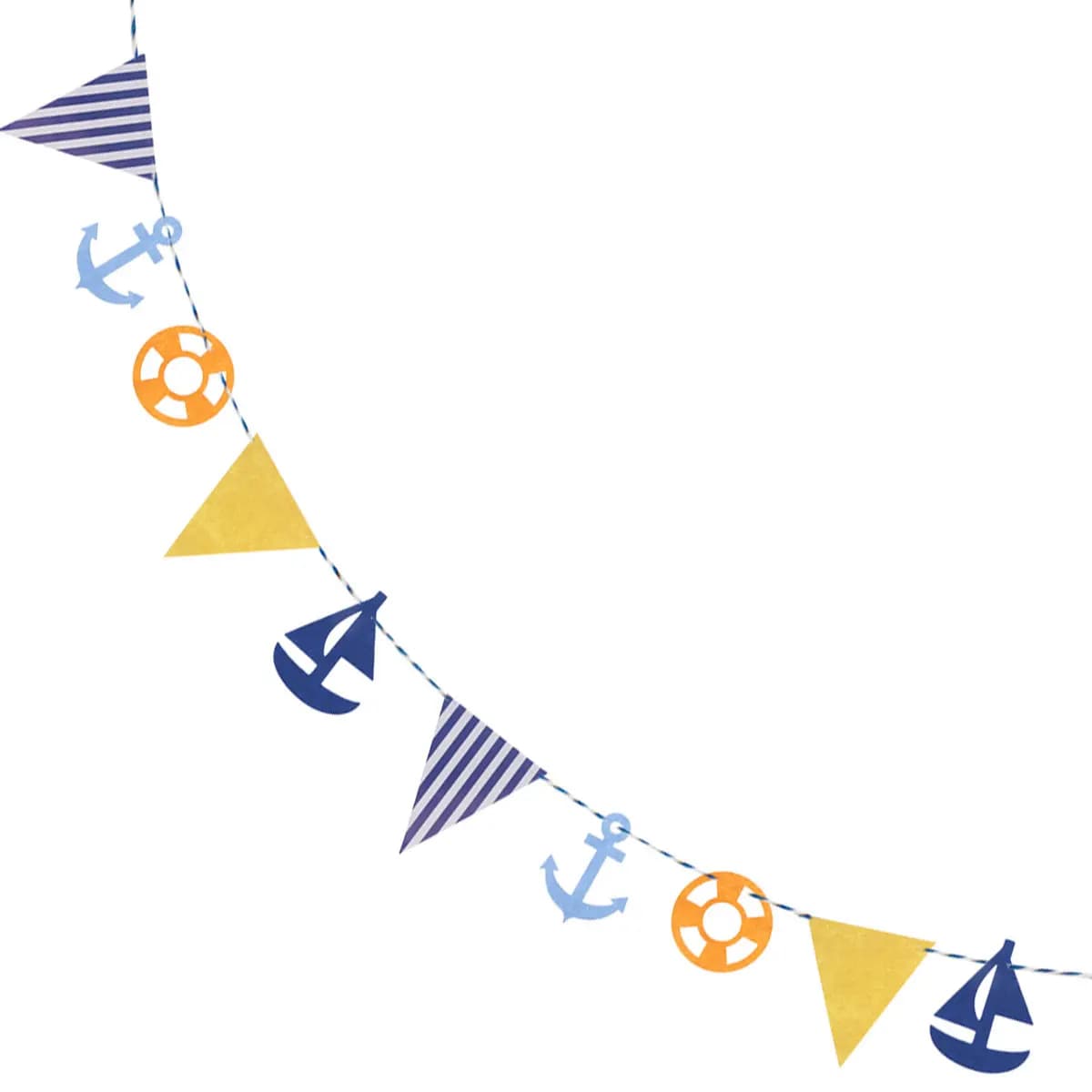 Striscione per Festa di Compleanno per Bambini, Ghirlanda Decorativa in Stile Mediterraneo con Ancore e Bandiere di Barche a Vela, Decorazione per Stanza dei Bambini