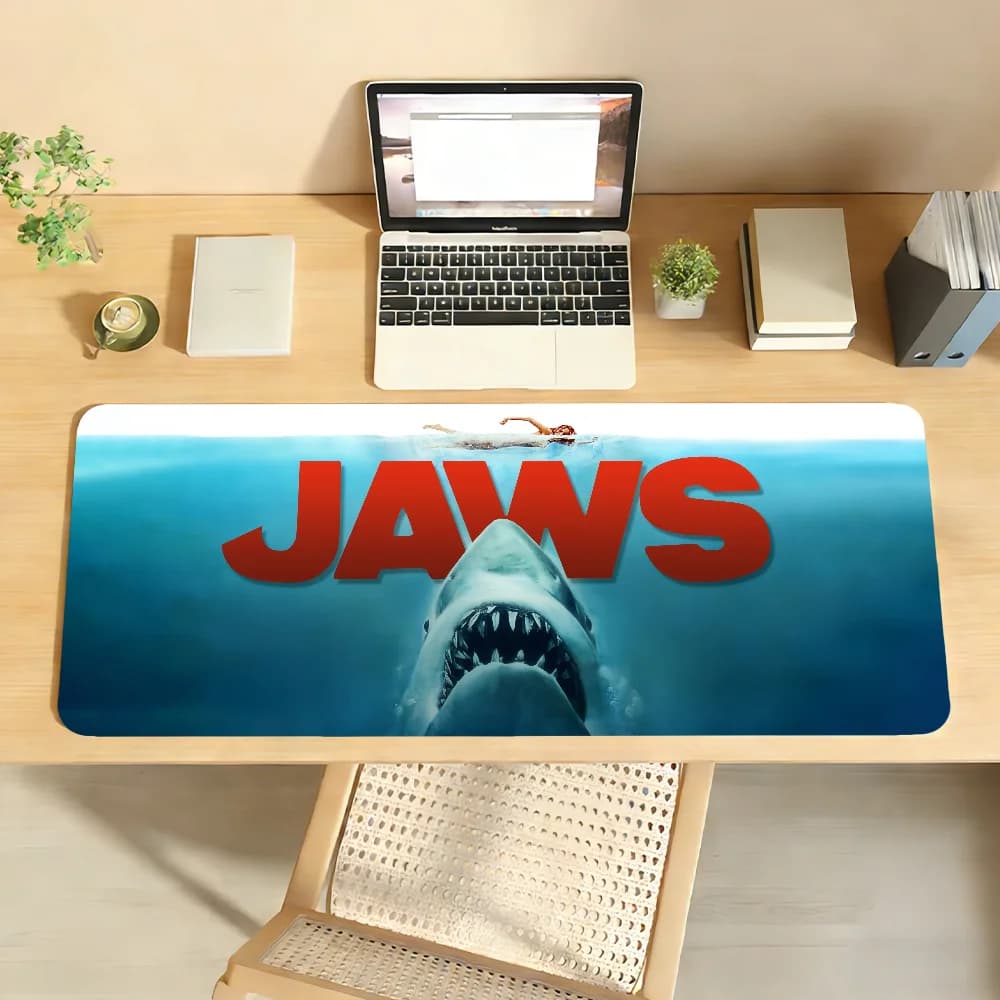 Tappetino per mouse Movie Jaws, antiscivolo, con bordo bloccabile, per PC, laptop, accessori per ufficio, tastiera in gomma, grande, per giochi