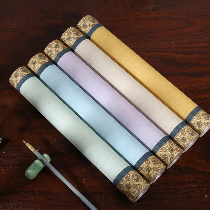 Thickened Seamless Micro Print Wax Dye Rice Paper Scroll Half Ripe Zhuangyuan Scroll Scripture Slender Gold Small Script Paper