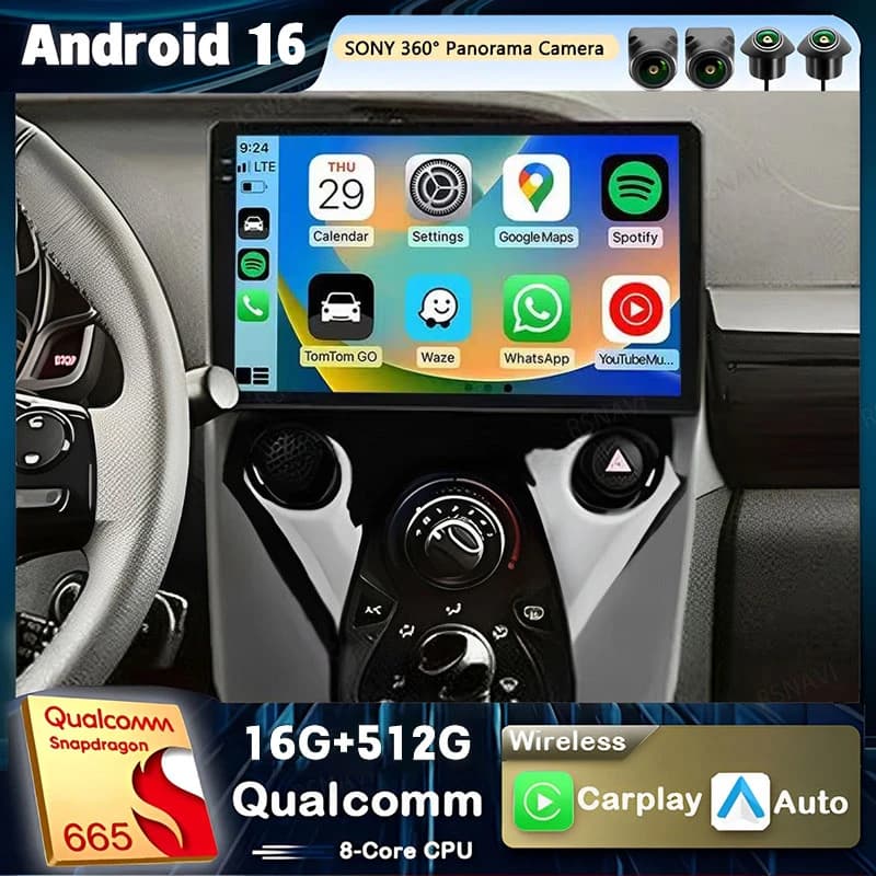 Android 16 Qualcomm Carplay Car Radio For Toyota Aygo Peugeot 108 Citroen C1 2016 - 2020 Multimedia Video Player Navigation GPS
