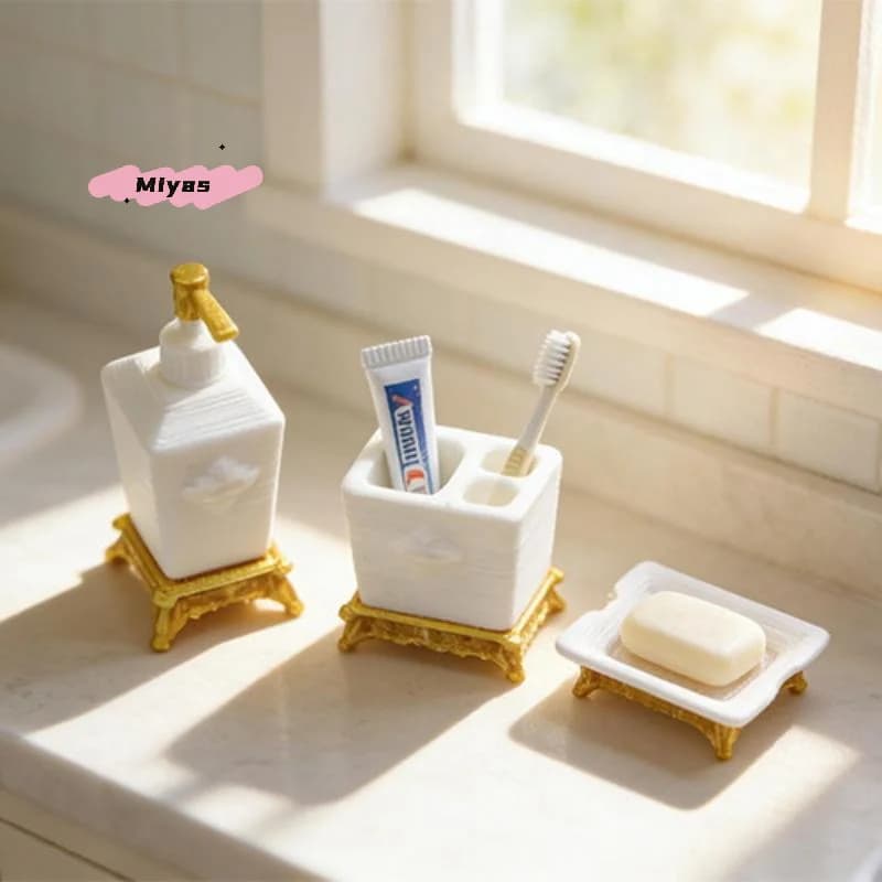 Set di accessori da bagno in miniatura per casa delle bambole in stile nordico, 1/3 pezzi, modello in scala 1:12, con portasapone e portaspazzolino.