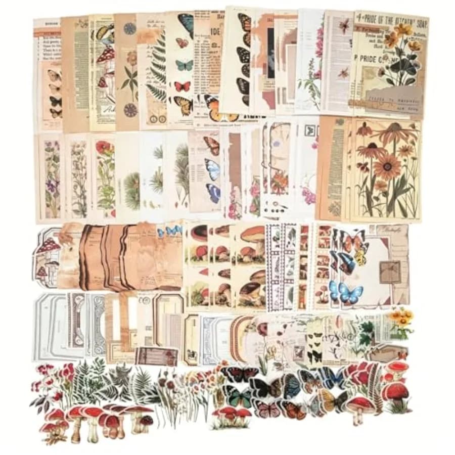 200PCS Vintage Scrapbooking Supplies Kit for Journaling, Scrapbook Sticker Paper Pack for Junk Journal Planners Aesthetic Cotta