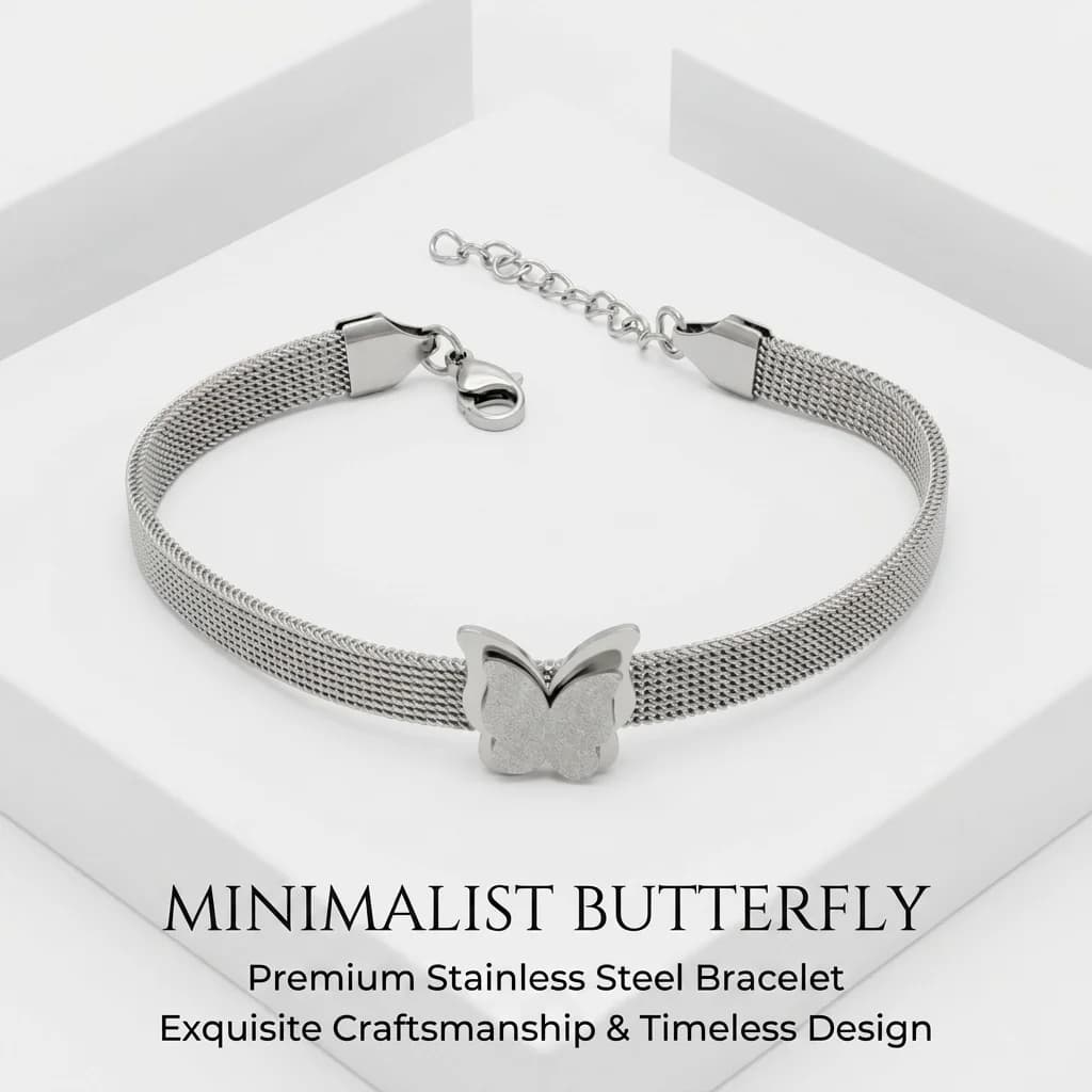 Bracciale di Lusso a Farfalla Color Argento per Donne - Gioielli in Acciaio Inossidabile Ipoallergenici, Regalo e Accessori per Feste